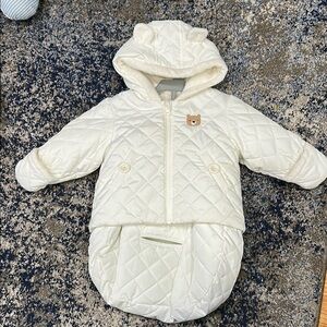 Cream Quilted Baby Snowsuit with Bear Ears